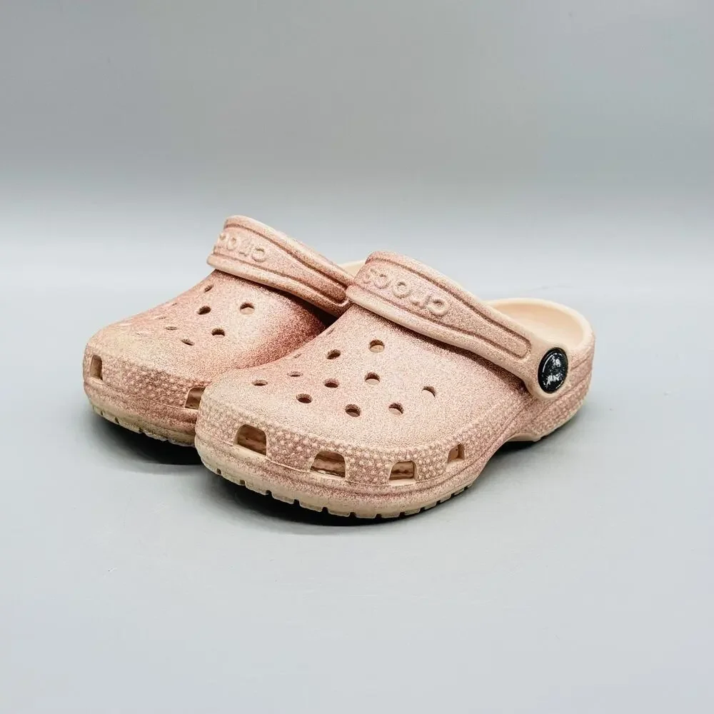 Crocs Shoes Girls 8 Pink Glitter Classic Clog Slip On Sandals Lightweight Casual